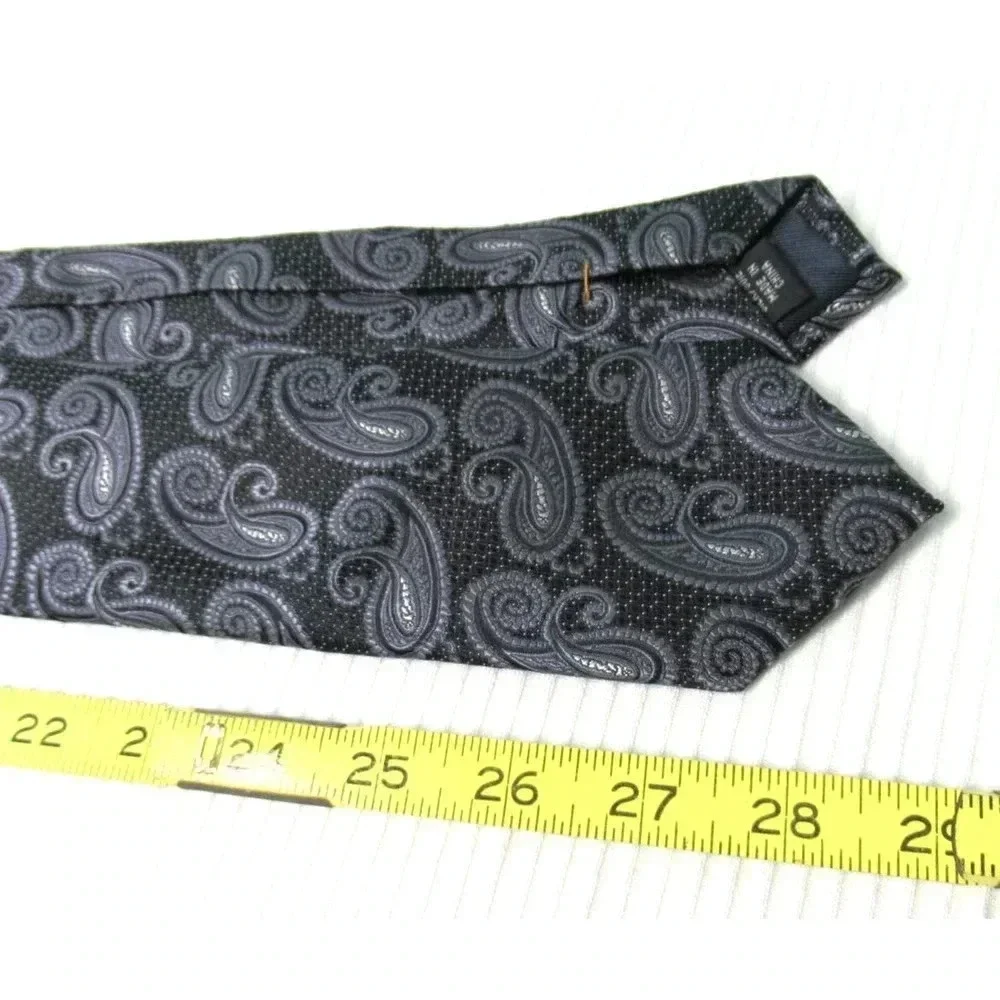 JOSEPH ABBOUD Men's 100% Silk Necktie Paisley Pattern Black and Gray